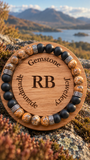 Mens Black Agate and Leopard Jasper Bracelet