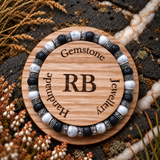 Mens Basalt and Whote Howlite Gemstone Bracelet